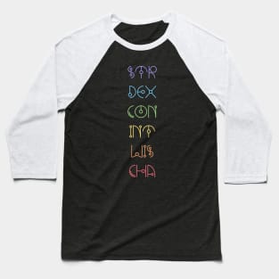 Character Abilities - Dungeons and Dragons Rainbow Baseball T-Shirt